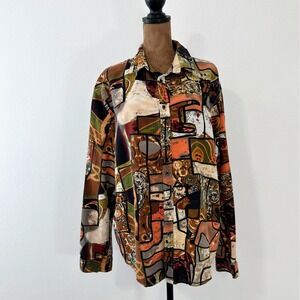 Luc Matton Abstract Art Print Shirt Mens XL Multicolor Good Snap Button Down